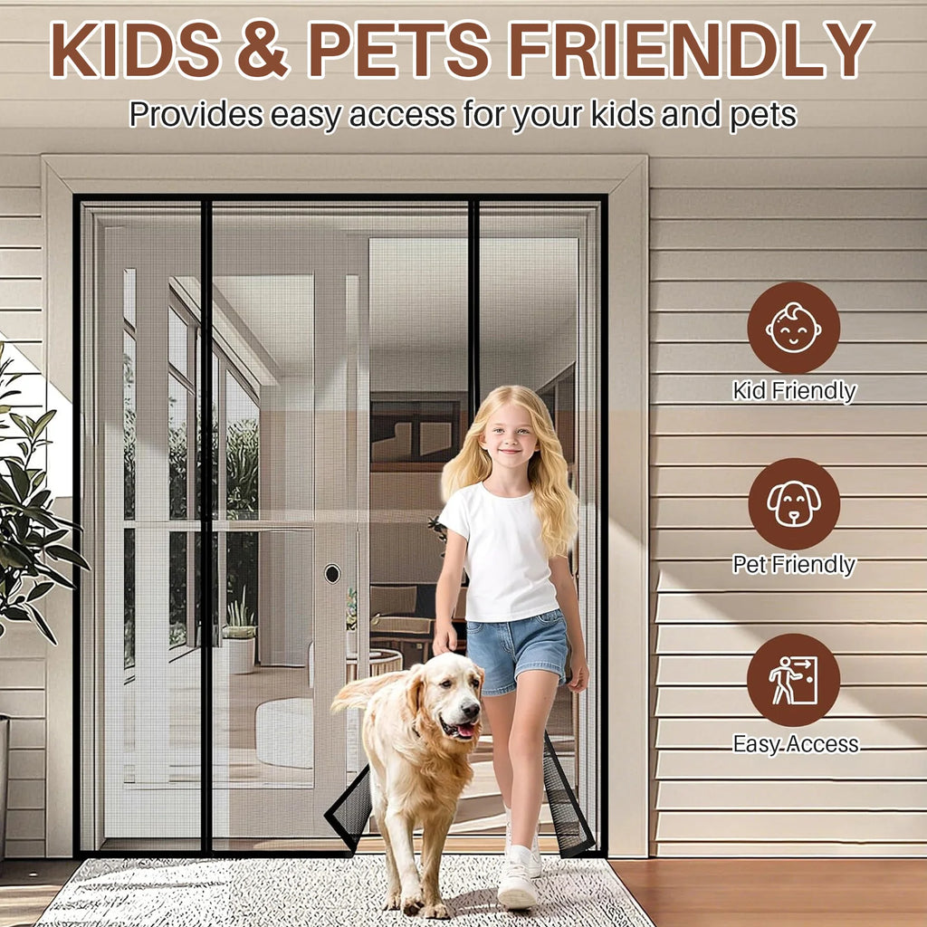 Magnetic Screen Door for Sliding & French Doors Double-Sided Opening Screen Reinforced Mesh with Strong Magnets for Large Front