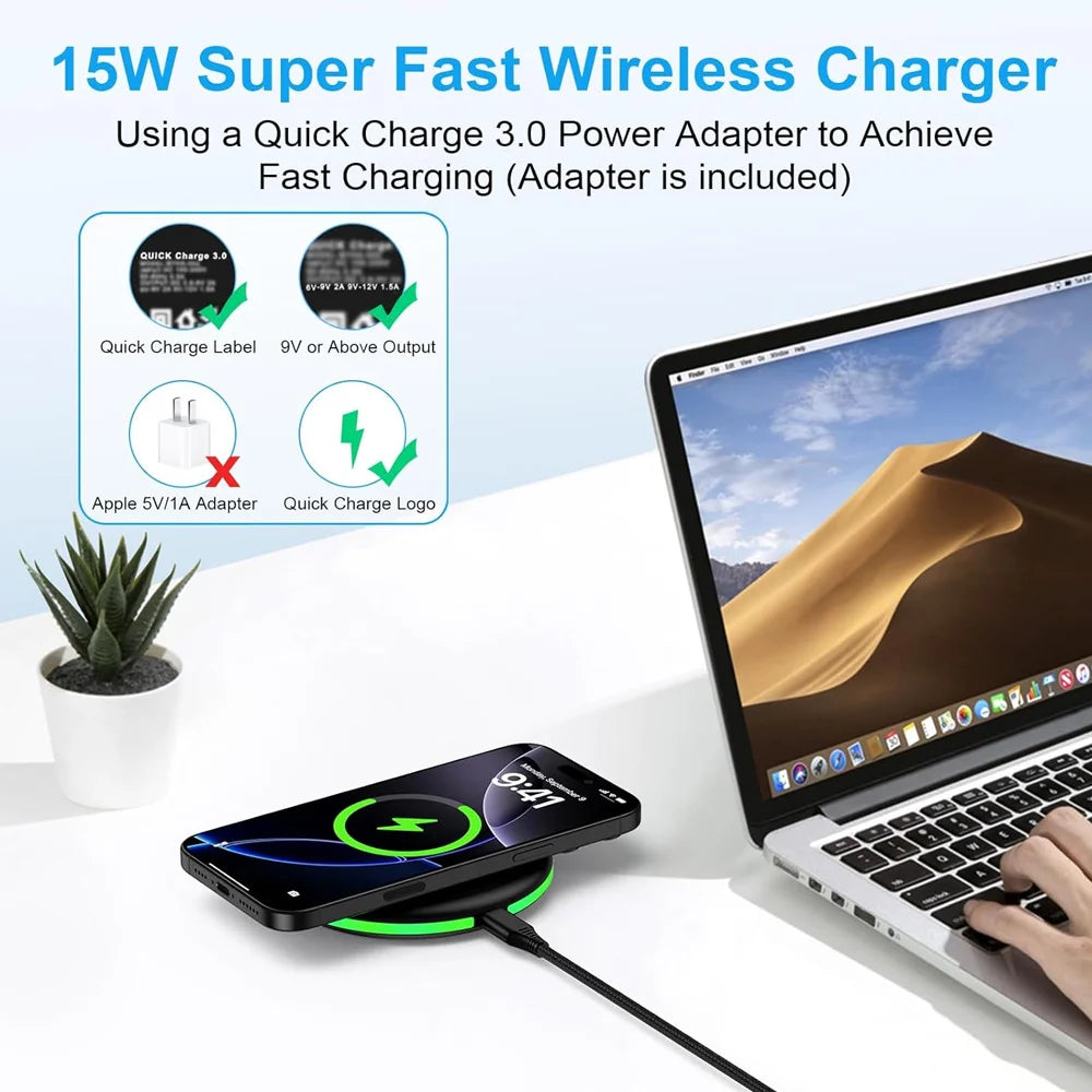 Wireless Charger LED Phone Charger Stand Suitable for iPhone17 16 15 14 13 12 Pro Max 8 - Fast Charging Base for Xiaomi