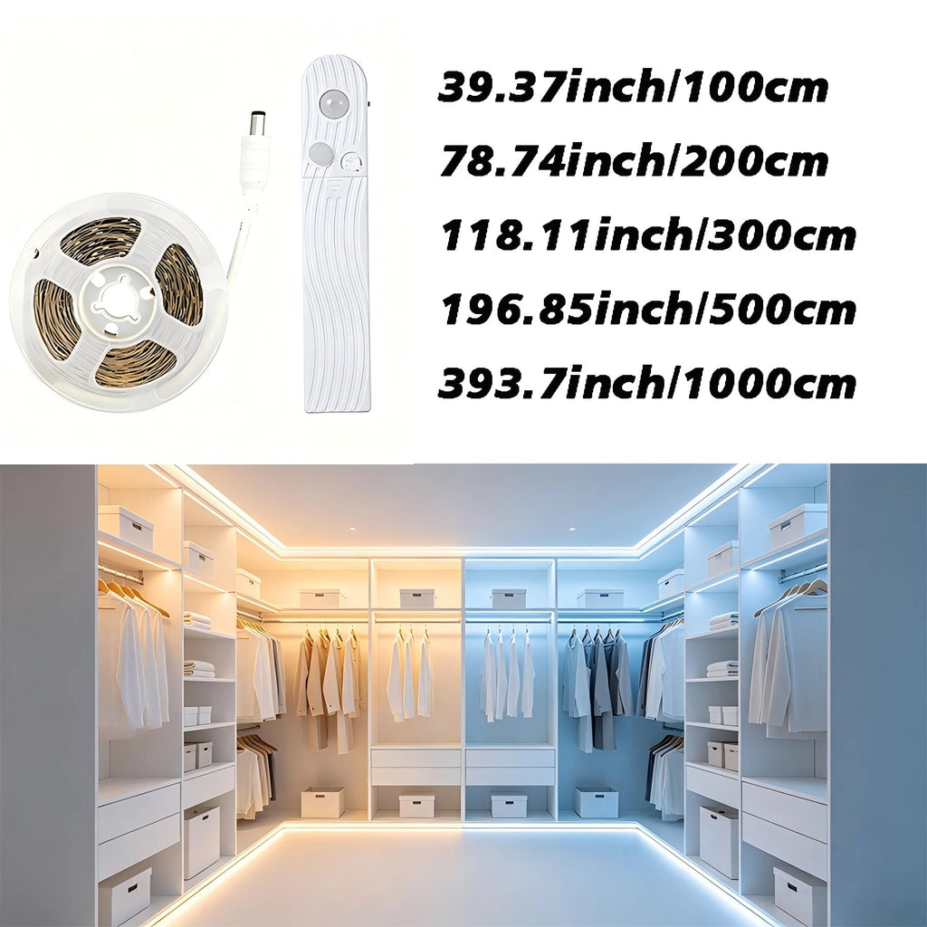 Motion-sensing LED light strip, powered by either USB or batteries (batteries not included). Suitable for bedrooms, staircases。