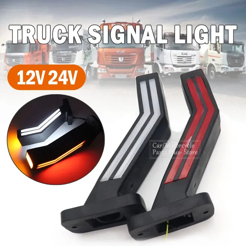 2Pcs 12V 24V Truck Side Marker Lights Running Water Tail Lights Waterproof Trailer LED Outline Marker Lighting Neon Stalk Lamp