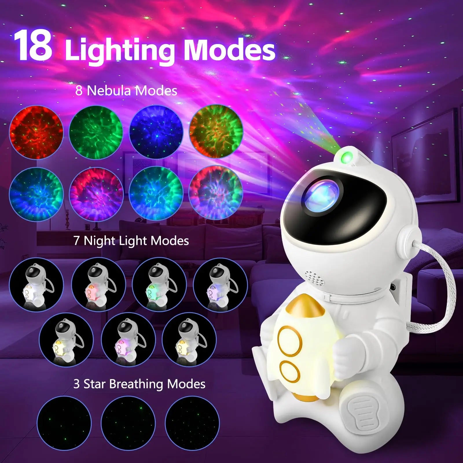 Astronaut LED Star Projector Night Light Galaxy Projectors Bluetooth Speaker for Bedroom Room Decor Kids Gift Starry Sky Lamp