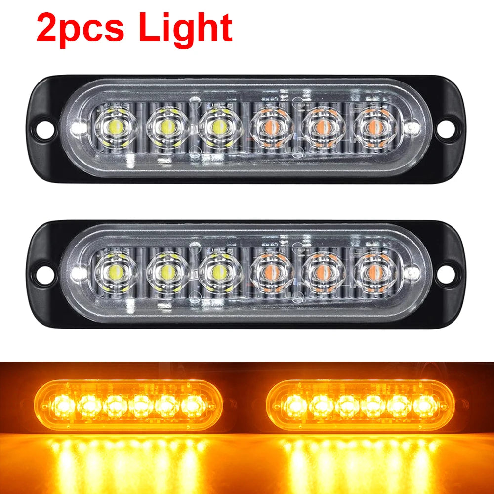 Car Led Strobe Warning Light Grill Flashing Emergency Truck Trailer Beacon 6 LED Side Flash Signal Lamp For 12~24V vehicle