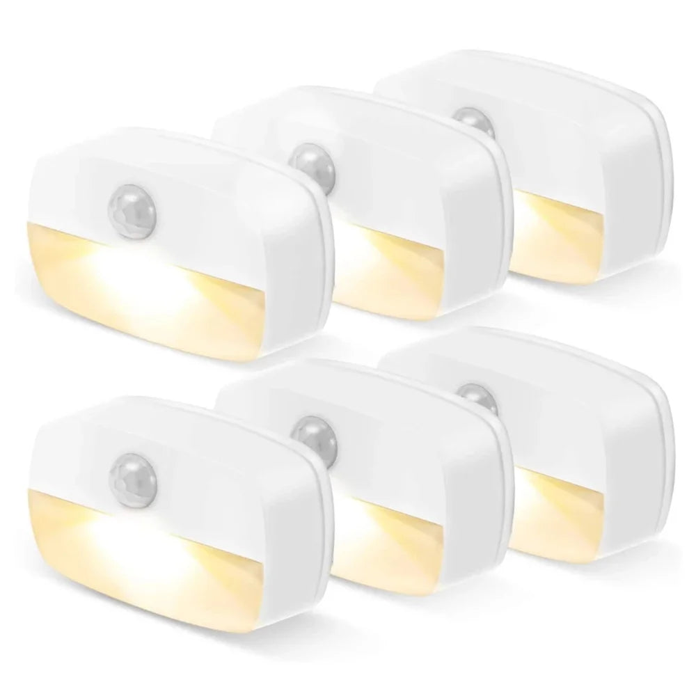 6pcs LED Motion Sensor Light Auto On/Off Mini Smart LED Light within 3 Meters for Bedroom Stairs