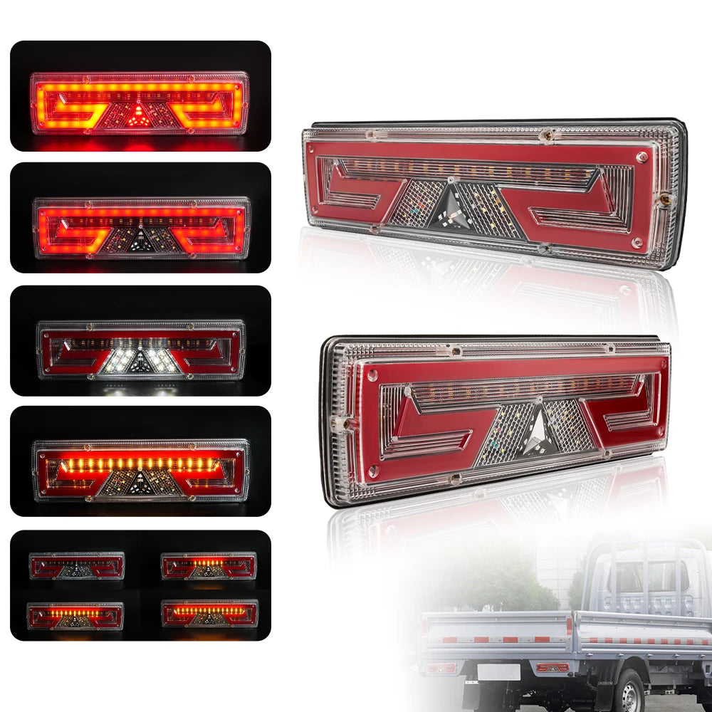 2X 12/24V Truck Tail Light waterproof shockproof LED running water turn signal Brake Lights Reverse Lorry Bus Trailer Fog lamps