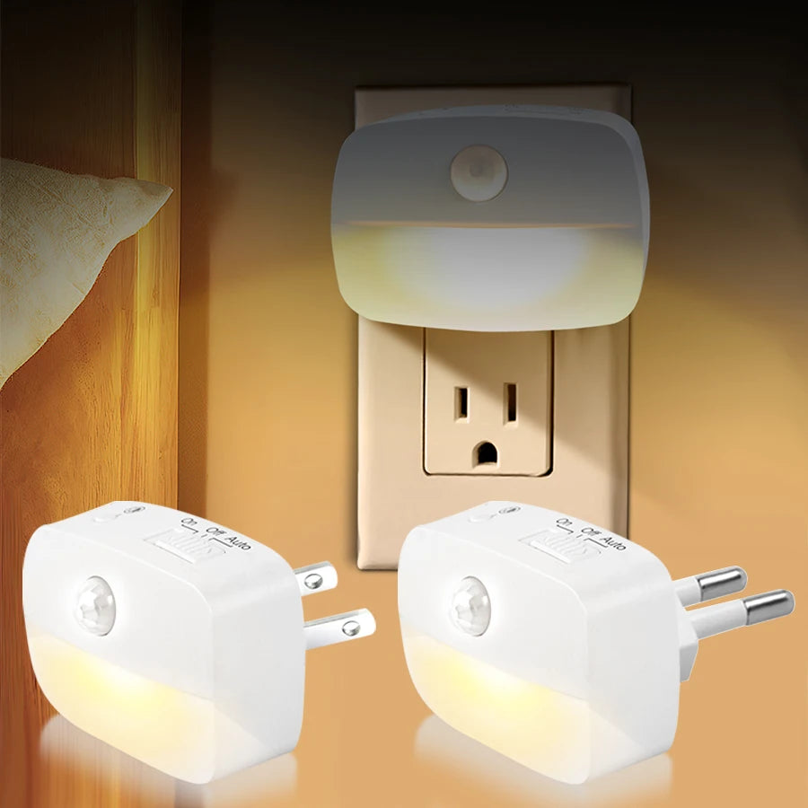 Motion Sensor LED Under Cabinet Light US/EU Plug LED Night Lamp for Kitchen Bedroom Hallway Stairs Cupboard Closet 3 Colors