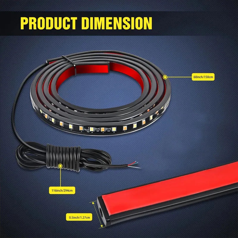 2PCS Truck Car Warning Light Strip 12V Emergency Strobe Side Step Light Strip Amber White Flashing Turn Signal Lamp 48/60 Inch