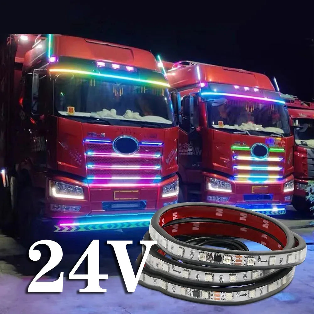 Truck Led Singal Light Night Driving Safety Warning Light Rgb 7 Colorful Flashing Atmosphere Lamp 24V Car Decorative Light