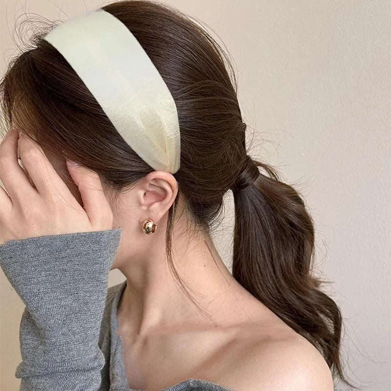Satin Wide Headbands for Women Elegant Solid Color Hair Hoop Hairbands Wash Face Headwear Hair Bands Hair Accessories Headdress