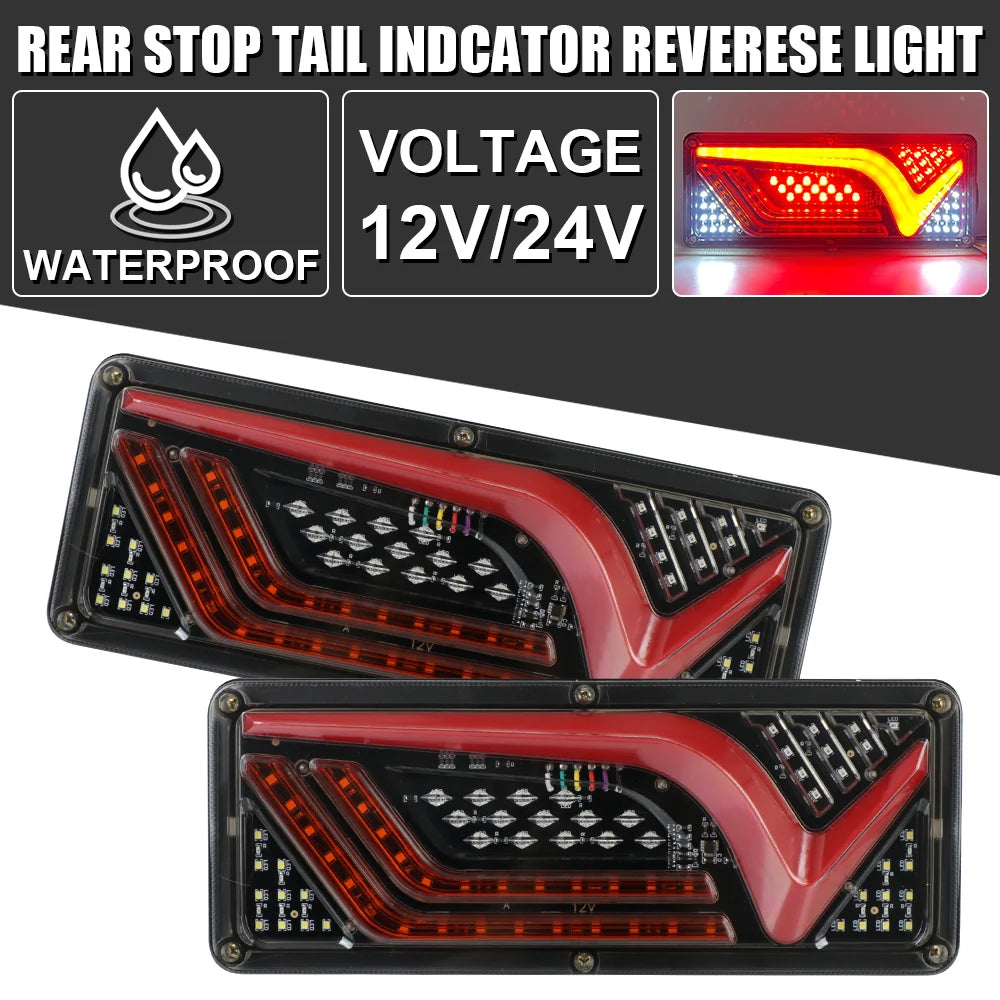 12/24V Trailer Lorry Bus Camper Caravan 2PCS Turn Signal Rear Brake Lights Dynamic LED Reverse Lamp Truck Tail Light