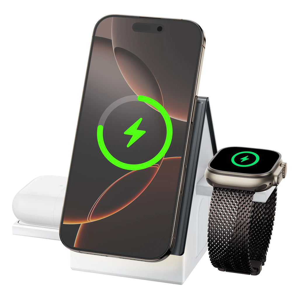 Multifunctional Wireless Charger Stand with 3-in-1electric Retractable,fast15W,type-c Wireless Charging,Warm White Ambient Light