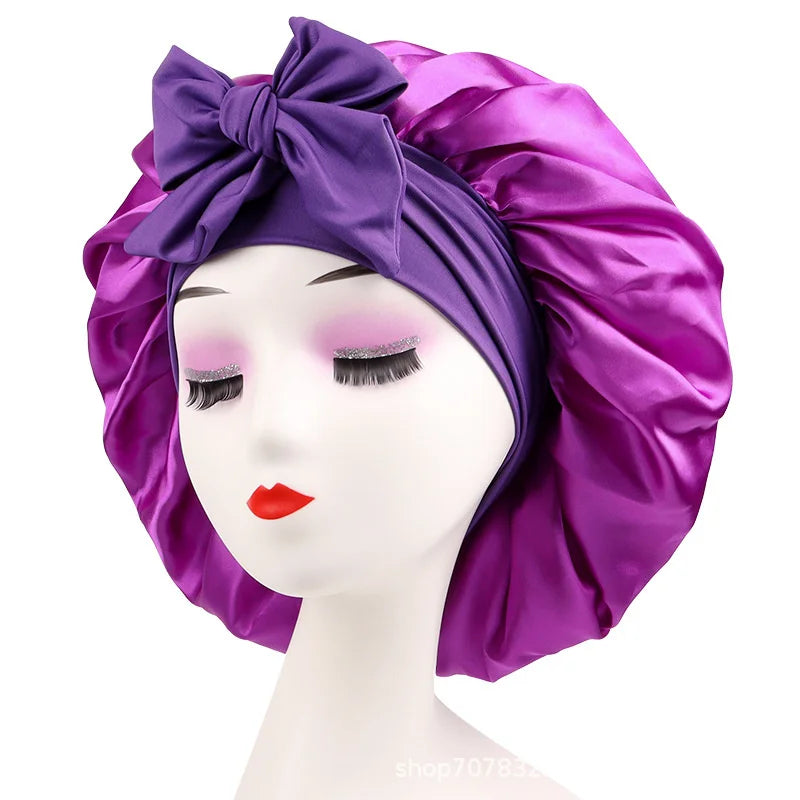 Satin Bonnet Silk Bonnet Adjustable Bonne For Sleeping Hair Bonnet With Tie Band Bonnets For Women Men shower cap