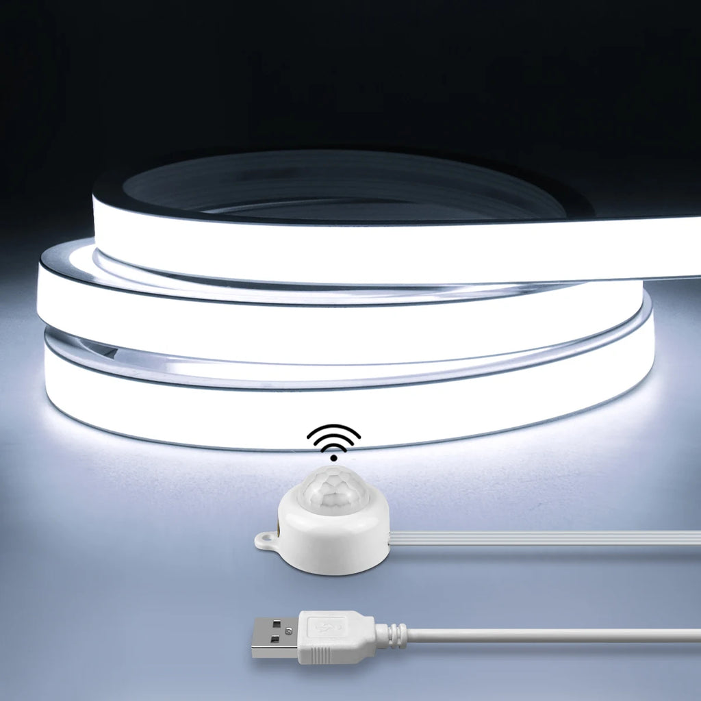 Smart PIR Motion Sensor Super Bright COB LED Strip Neon Light Auto ON/OFF 320leds/m Waterproof for Kitchen,Stair,Wardrobe Decor