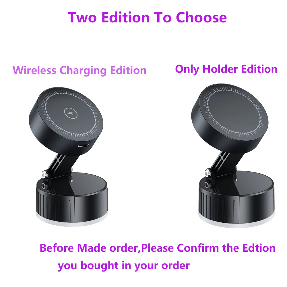 15W Fast Wireless Magnetic Charger Car Phone Holder Mount with Strong Vacuum Suction Adjustable Foldable Stand for Iphone 16 15