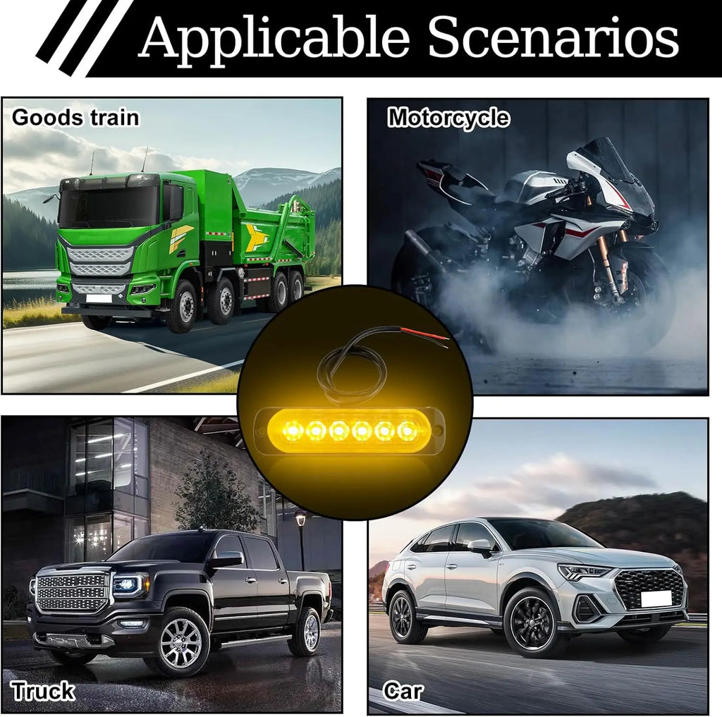 Car Led Strobe Warning Light Grill Flashing Emergency Truck Trailer Beacon 6 LED Side Flash Signal Lamp For 12~24V vehicle