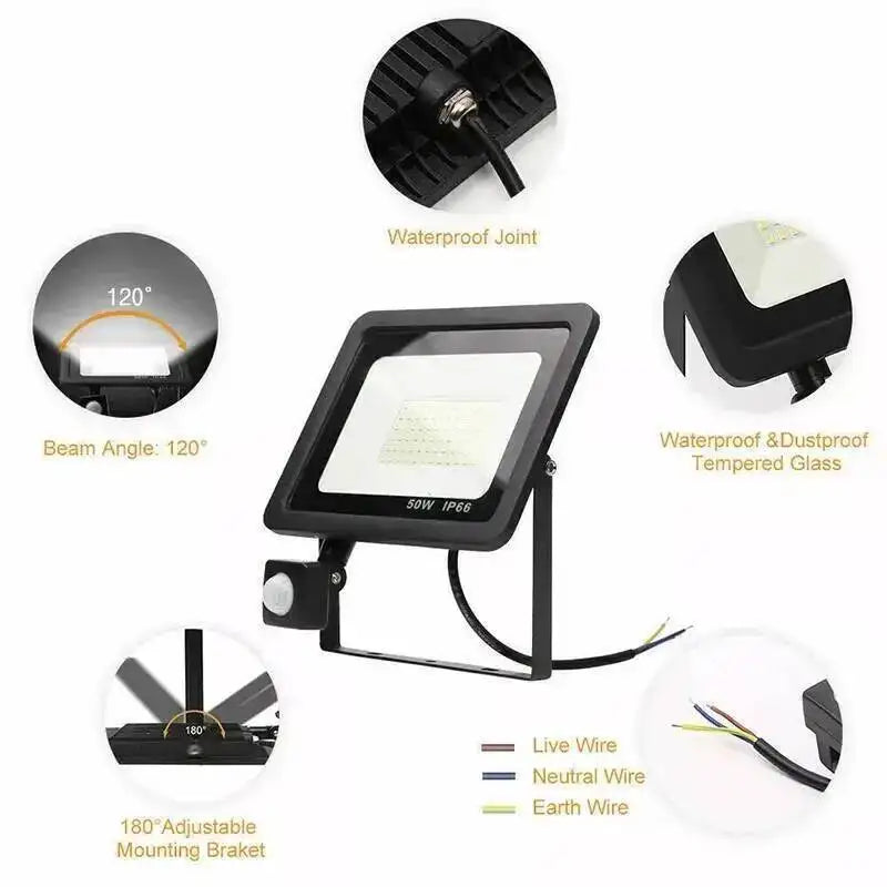 LED Floodlight PIR Motion Sensor Outdoor Light 20W 30W 50W 100W 200W AC220V Waterproof Outdoor Projector Spotlight For Garden
