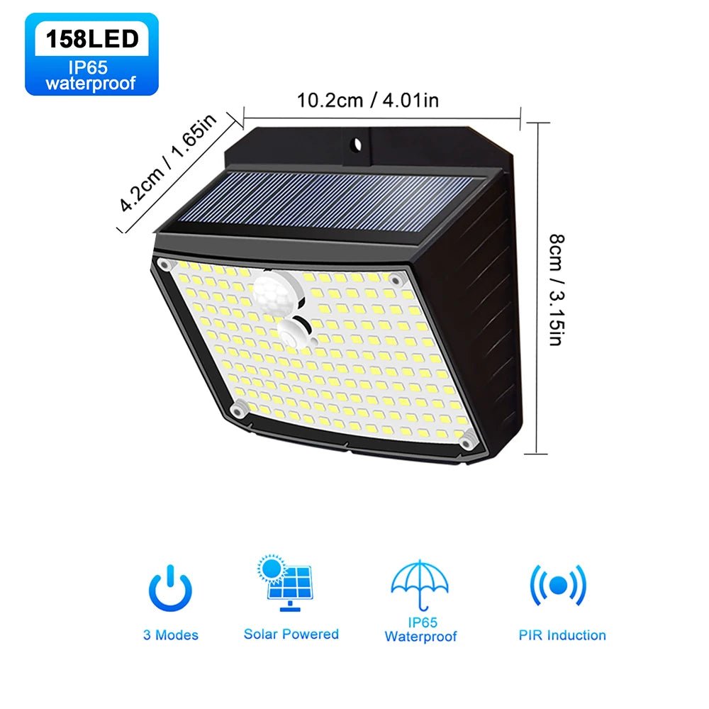 Solar Motion Sensor Lights 158 LEDs with 3 Lighting Modes IP65 Waterproof Motion Sensor Outdoor Solar Wall Lamp for Garden Decor