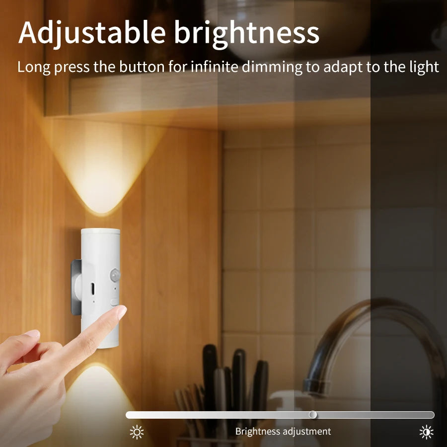 LED Night Light with Motion Sensor Rechargeable Magnetic Wall Lamp Dimmable Cabinet Hallway Stairs Bedroom Mood Ambient Light