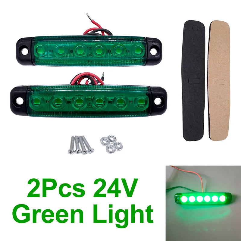 2Pcs 6LED 12V/24V Truck Trailer Side Marker Indicators Clearance Light Car Brake Rear Highlight Tail Light Warning Signal Lamp