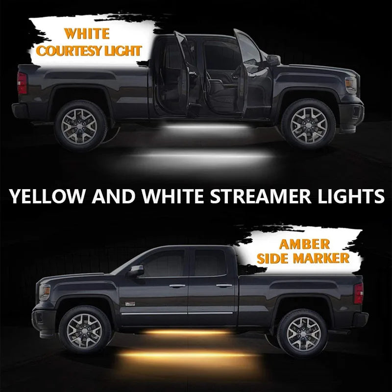 2PCS Truck Car Warning Light Strip 12V Emergency Strobe Side Step Light Strip Amber White Flashing Turn Signal Lamp 48/60 Inch