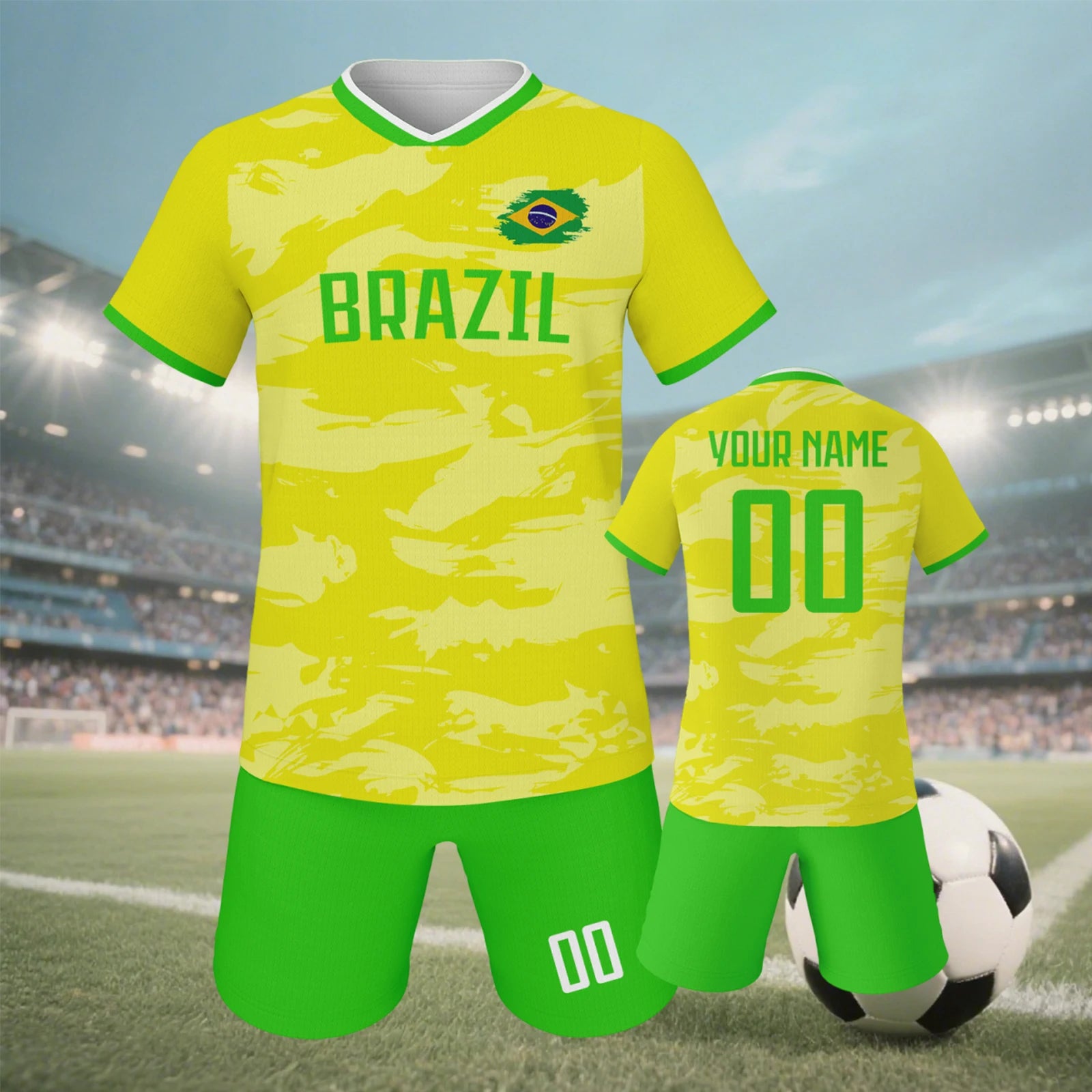 Custom Brazil Soccer Jersey for Kids Personalized Football Kit with Printed Name Number Youth Boys Girls Team Uniform 3-14Y