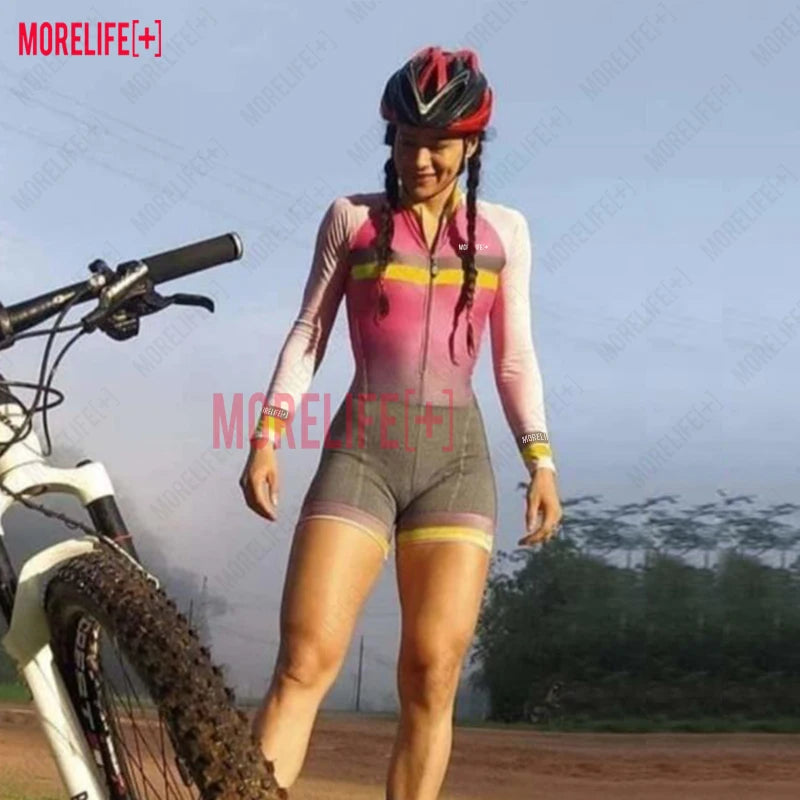 MLC Women's Long Sleeve Jumpsuit Women's Sportswear Suit Grey Cycling Jersey Breathable Cycling Team Cycling Jersey Unisex