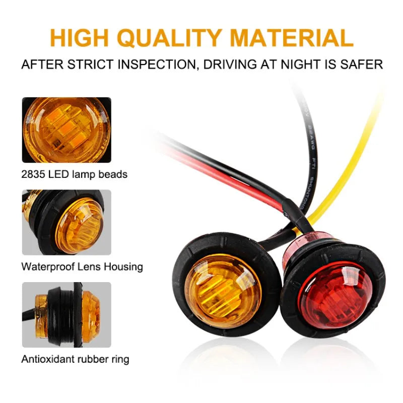 10 Pcs LED Round Trailer Side Marker Light Auto Indicators Car External Lamp for Trucks Clearance Lights Truck Turn Signal Lamp