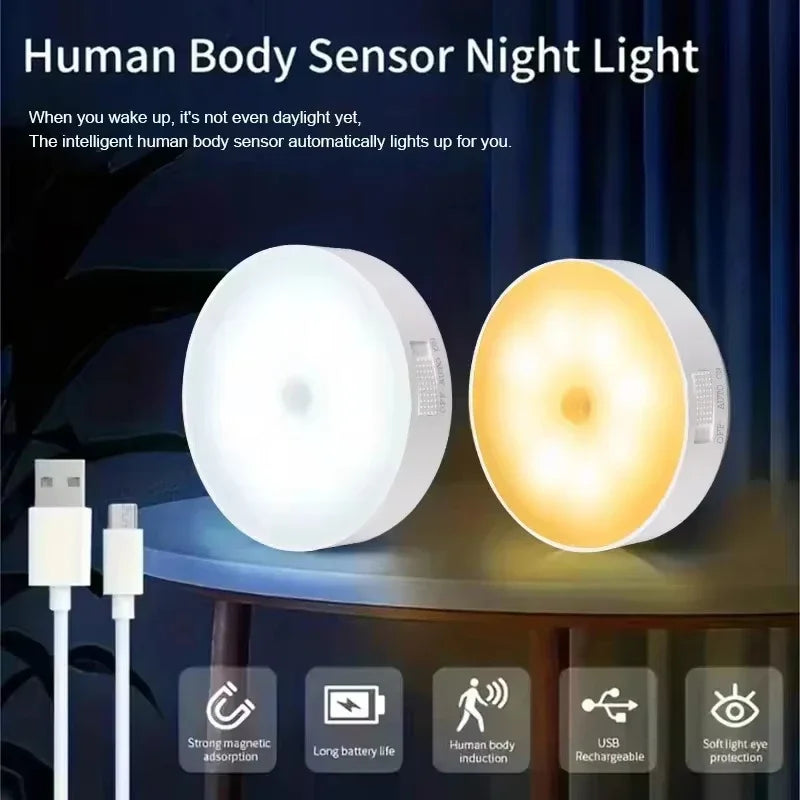 Motion Sensor USB Rechargeable LED Night Light Energy Efficient for Hallway Cabinet Closet Bedroom Stairs