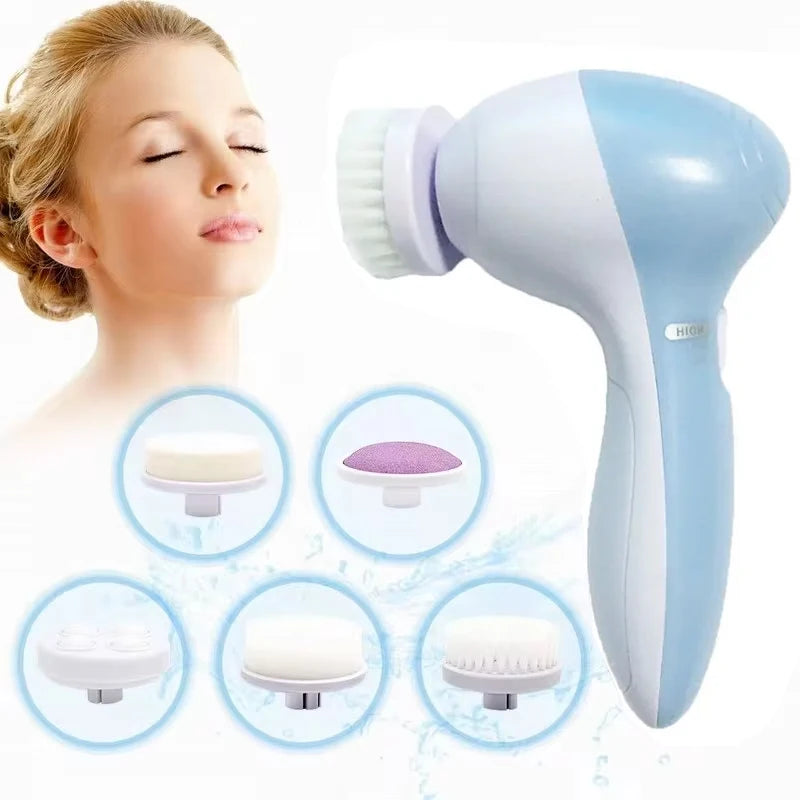 Electric 5 IN 1 Electric Facial Cleaner Brush Wash Machine Spa Skin Care Massage Blackhead Cleaning Facial Cleanser Tools
