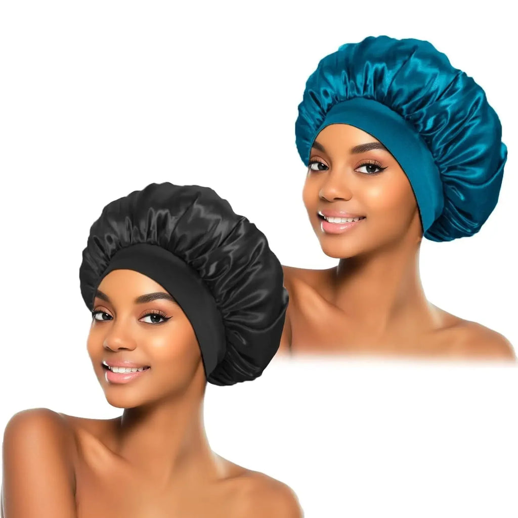 Women's Satin Solid Bonnet Wide Brim Elastic Band - Unisex Night Sleeping Bathing Hair Care Cap for Hair Protection