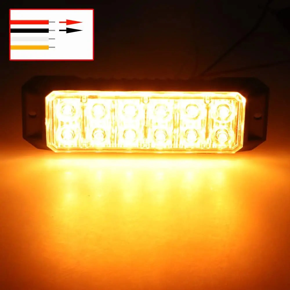 LED Flashing Strobe Lights for 12-24V Trucks 12LEDS Car Vehicle Mini Grille  Head Emergency Beacon Hazard Warning Lights