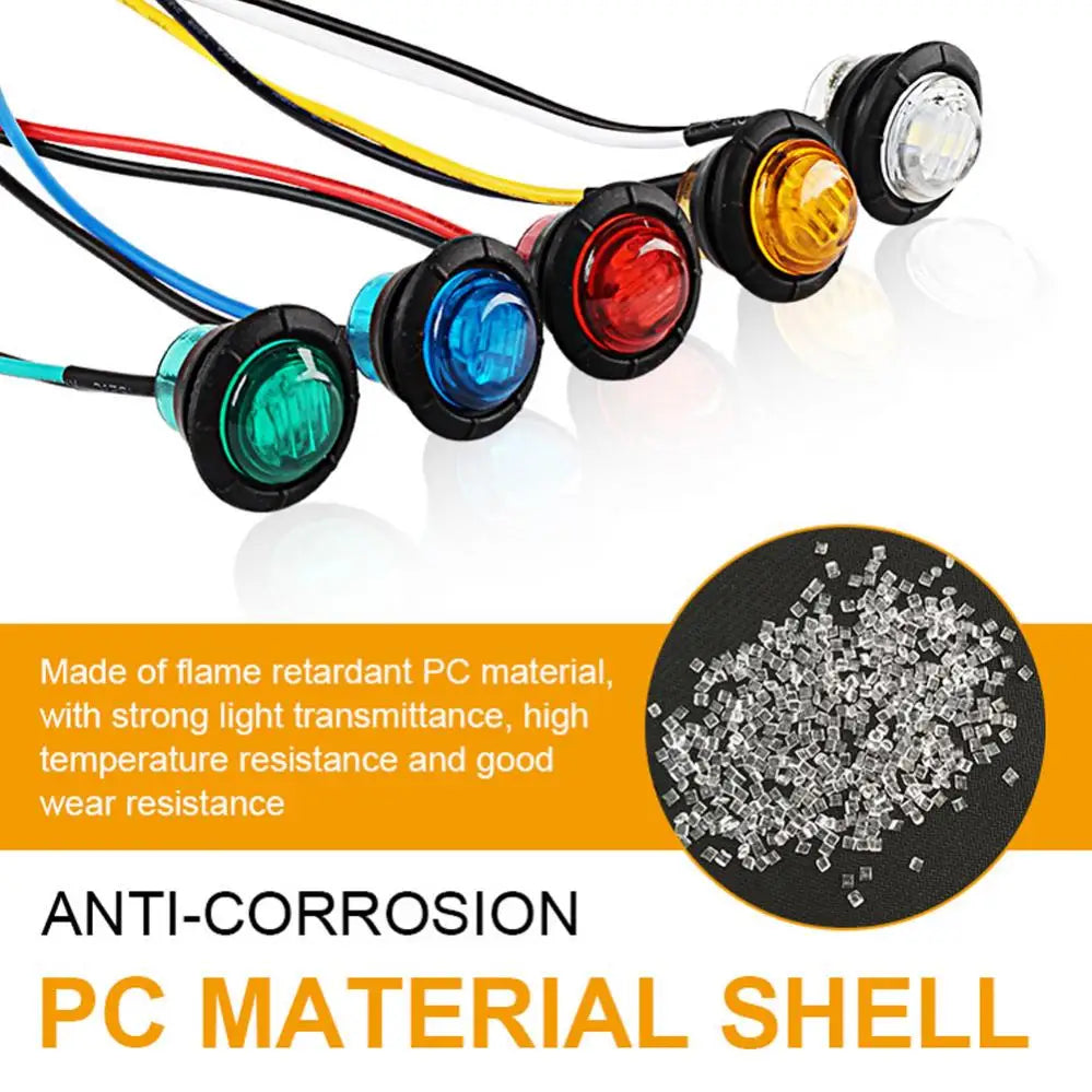 10pcs 24V 3 / 4 Inch Led Truck Side Marker Light Round Turn Light for Truck RV Car Bus Trailer Caravan Boat