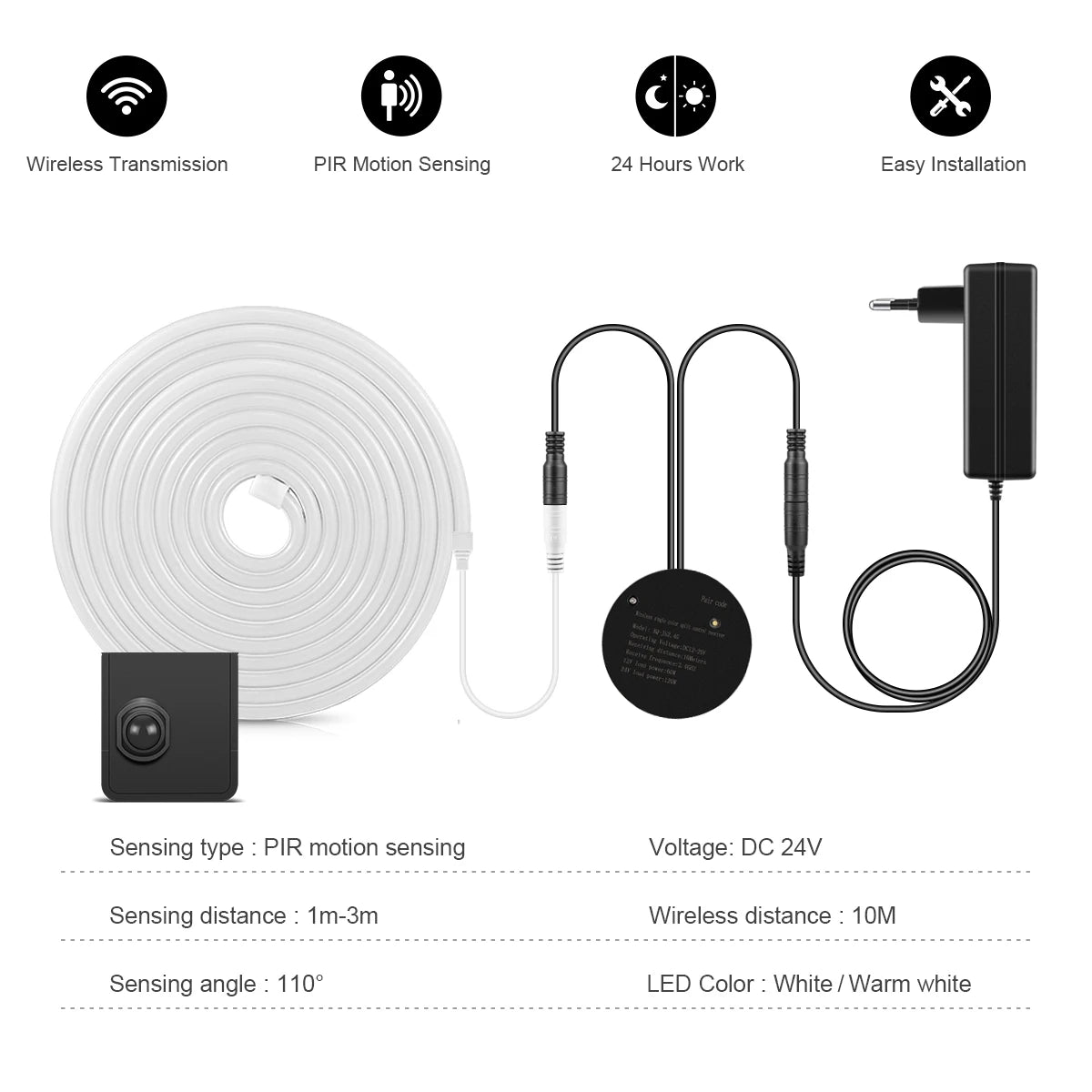 Motion Touch Sensor Neon LED Lights Wireless ON/OFF Smart Switch LED Strip Night Light AC110v 220v to dc 24V LED Stair Lights