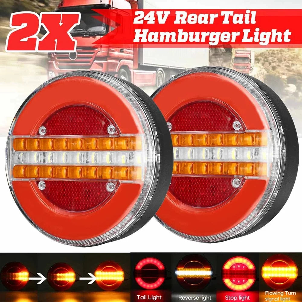 1PC 12V 24V LED Trailer Truck Rear Tail Light Taillight Reverse Brake Lights Car Boat Bus Caravan Flowing Turn Signal Lamp Tools