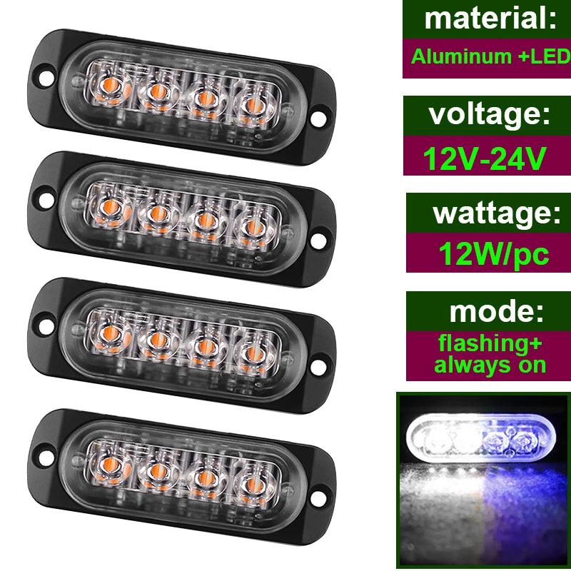 Car Strobe Warning Flashing Light Truck Side Indicator Lights Car Grille Malfunction Light Bar Trailer Beacon Lamp12V 24V Pickup