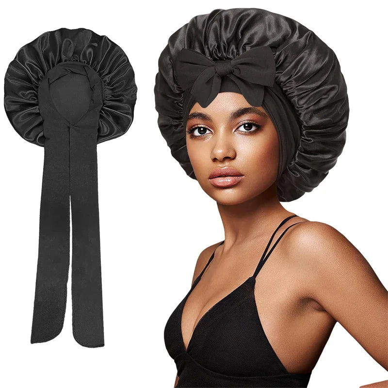 Satin Bonnet Silk Bonnet Adjustable Bonne For Sleeping Hair Bonnet With Tie Band Bonnets For Women Men shower cap