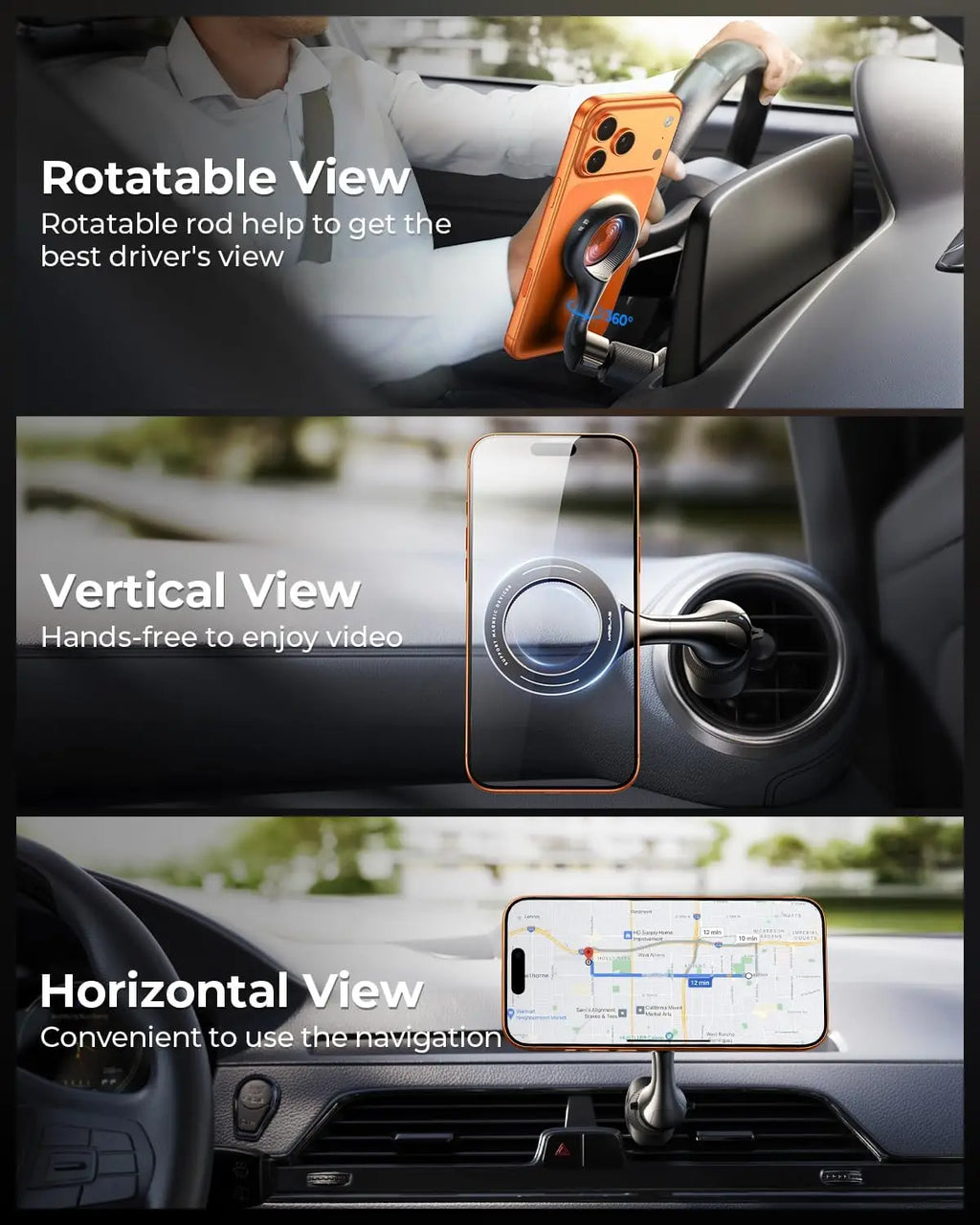 MagSafe Car Mount [360° Rotation] Air Vent Magnetic Phone Holder [Double Metal Hook] Car Phone Holder Mount Compatible Phone