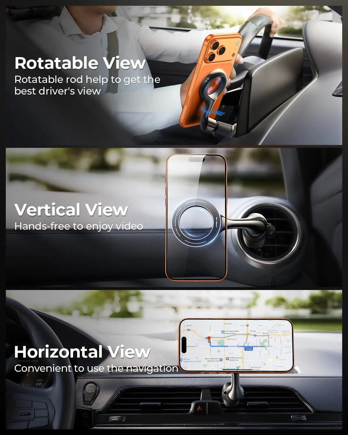 MagSafe Car Mount [360° Rotation] Air Vent Magnetic Phone Holder [Double Metal Hook] Car Phone Holder Mount Compatible Phone