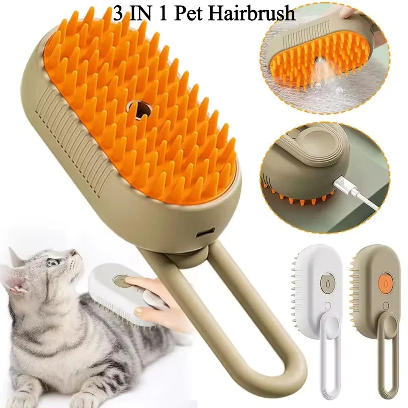 3 in 1 Pet Electric Steam Brush Cat and Dog Cleaning Spray Massage Grooming Comb Retractable Handle Pet Hair Removal BeautyBrush