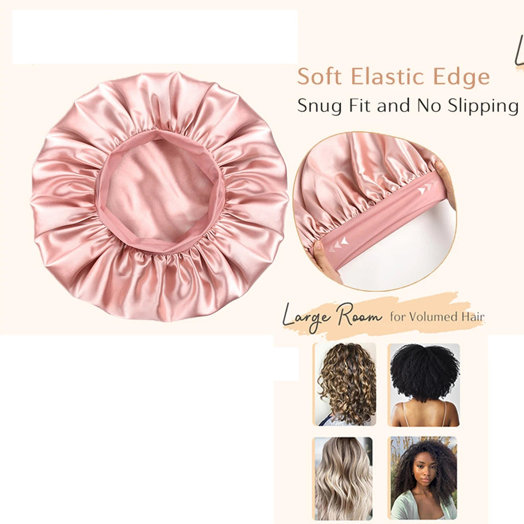 Bonnet for Sleeping Women, Double Layer Hair Satin Bonnets with Elastic Band, Sleep Cap Curly Natural Hair