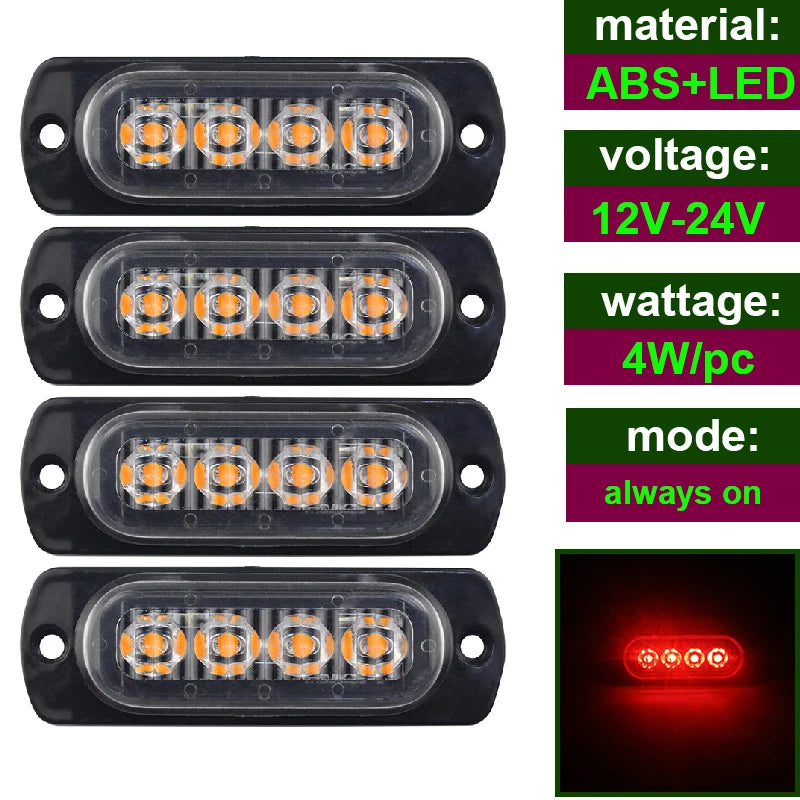 Car Strobe Warning Flashing Light Truck Side Indicator Lights Car Grille Malfunction Light Bar Trailer Beacon Lamp12V 24V Pickup