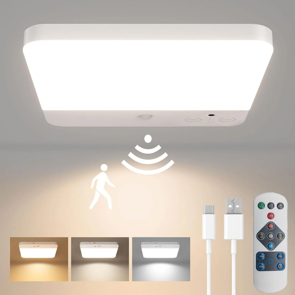 Cordless LED Motion Sensor Night Light, 4000mAh USB Rechargeable LED Light with Remote Control, Smart Sensor Light for Stair Cab