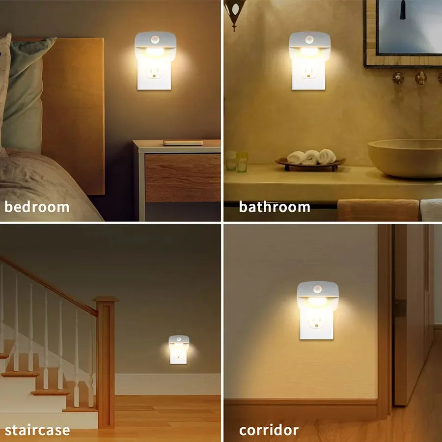 Motion Sensor EU US Socket Plug in LED Night Light 220V 110V Human Infrared Induction Lamp for Bedroom Stairs Cabinet Corridor