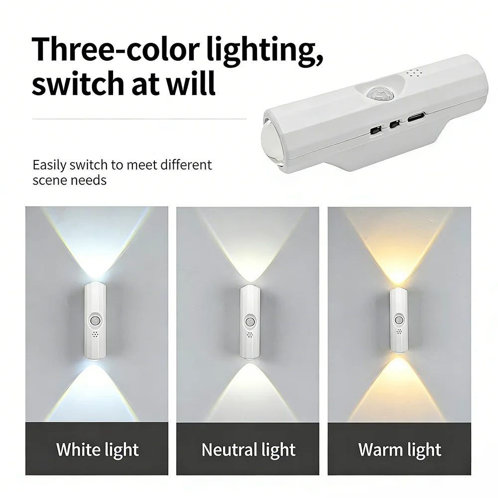 LED Motion Sensor Night Light, USB-C Rechargeable Adjustable Wall Light,  Wireless Stick-On Lamp for Bedroom Hallway Closet