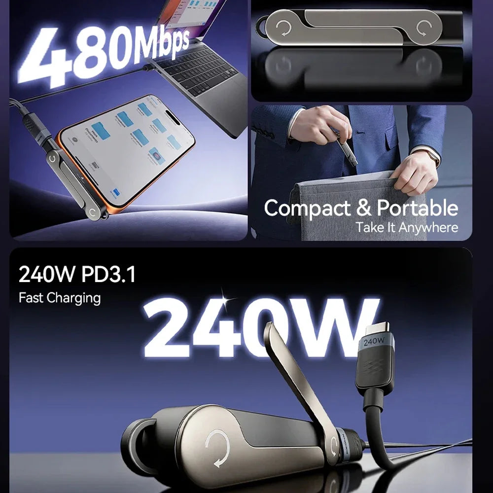 USB Type C Flat Charger Charging Cable C Kick Cable Stand With Invisible Support Foldable Phone Holder 240W Charge Wire Bracket