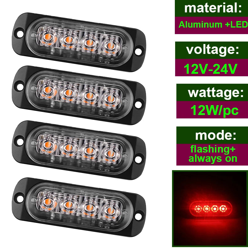 Car Strobe Warning Flashing Light Truck Side Indicator Lights Car Grille Malfunction Light Bar Trailer Beacon Lamp12V 24V Pickup