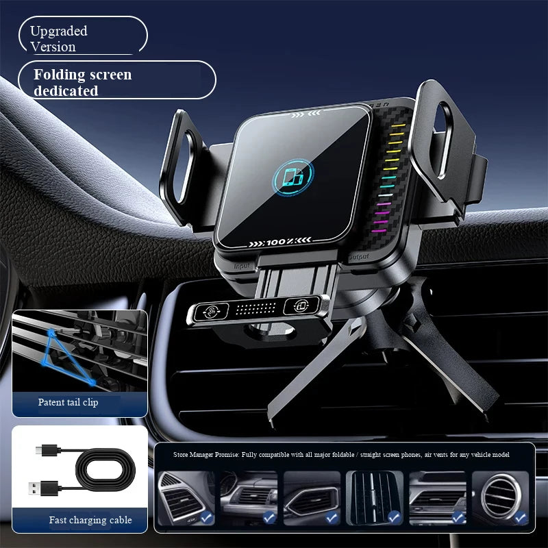 New Mini Foldable Phone Car Wireless Charging Stand with Dual Screen 90-Degree Rotation Auto Landscape for Vehicles