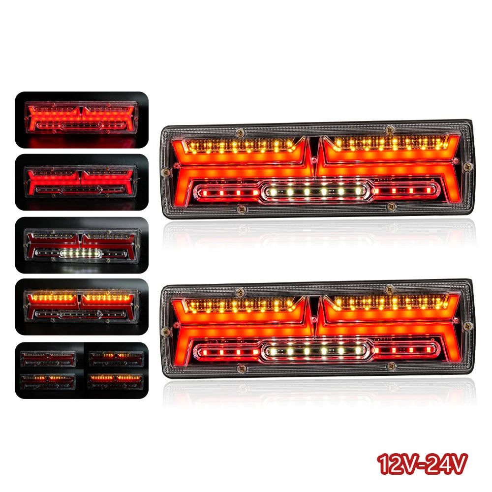 2X 12/24V Truck Tail Light waterproof shockproof LED running water turn signal Brake Lights Reverse Lorry Bus Trailer Fog lamps