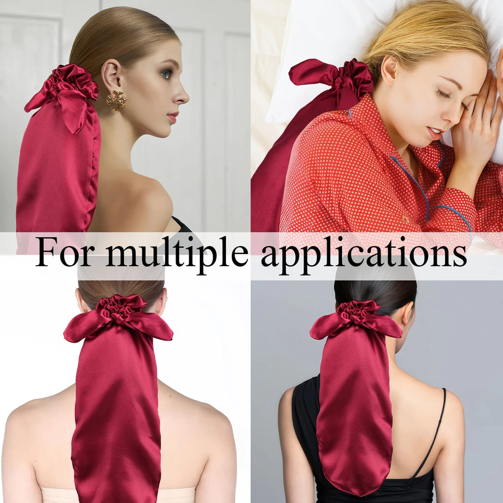 Satin Sleep Cap with Hair Bow Scrunchies, Soft Long Hair Bonnet for Long Hair, Hair Protector for Daily Use & Nighttime