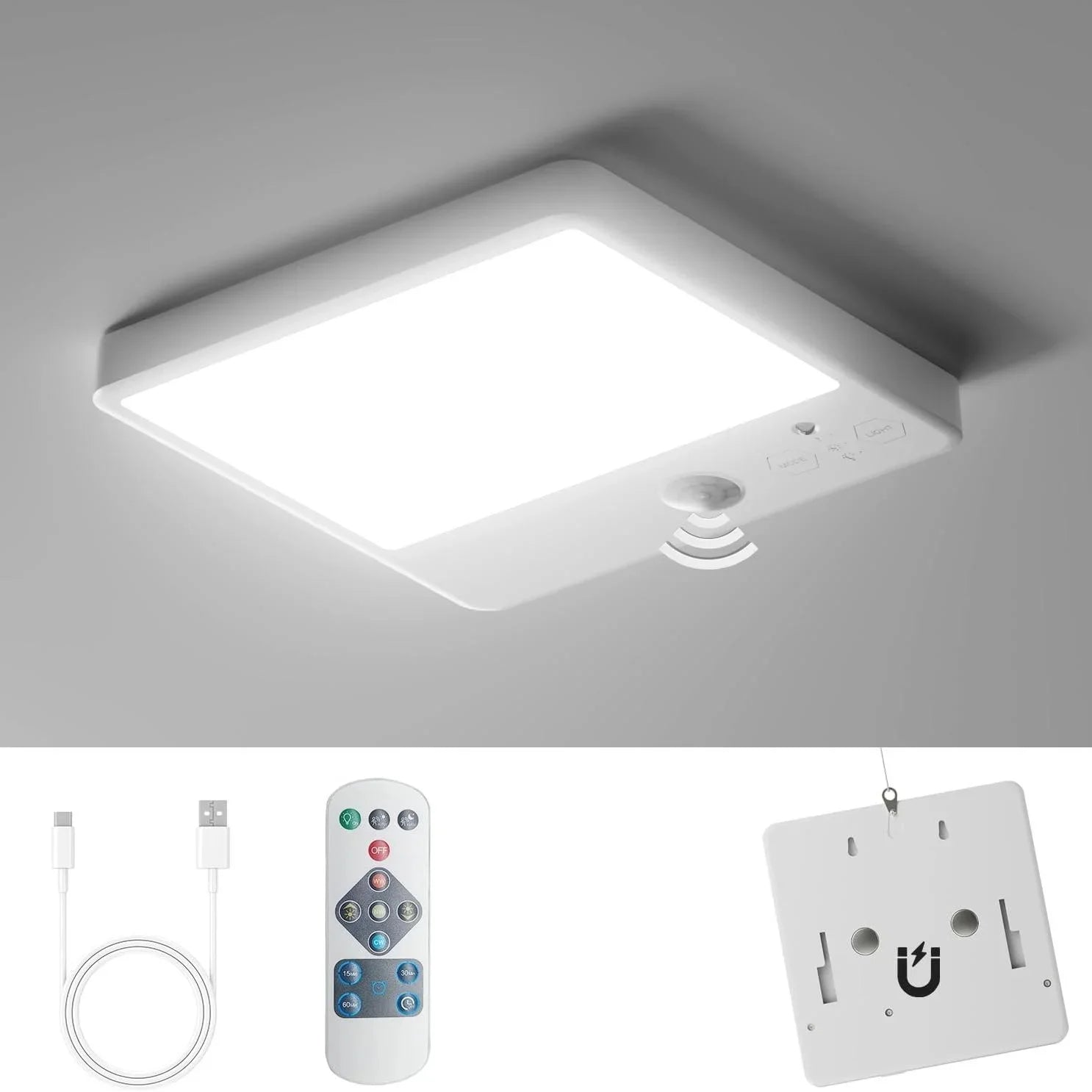 Cordless LED Motion Sensor Night Light, 4000mAh USB Rechargeable LED Light with Remote Control, Smart Sensor Light for Stair Cab