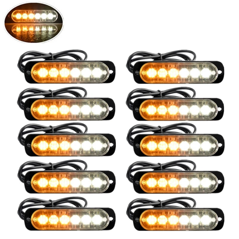10PCS Strobe Light 12v-24v 6LED Truck Trailer Lights Stroboscopes  LED Car Light  Emergency Warning Hazard Flash Light